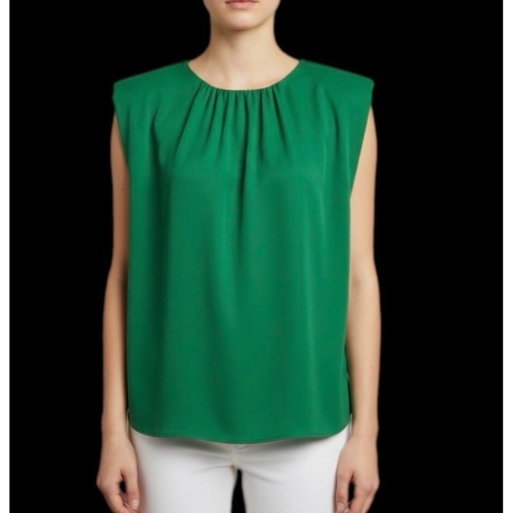 Green Sleeveless Gathered Neck Blouse
